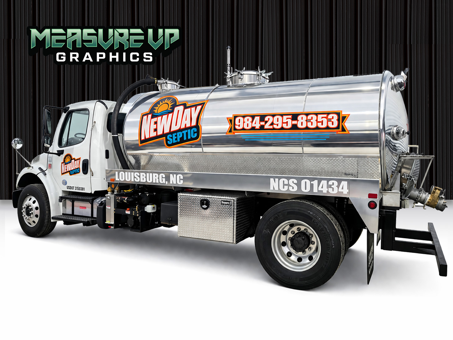 New Day Septic commercial truck by Measure Up Graphics