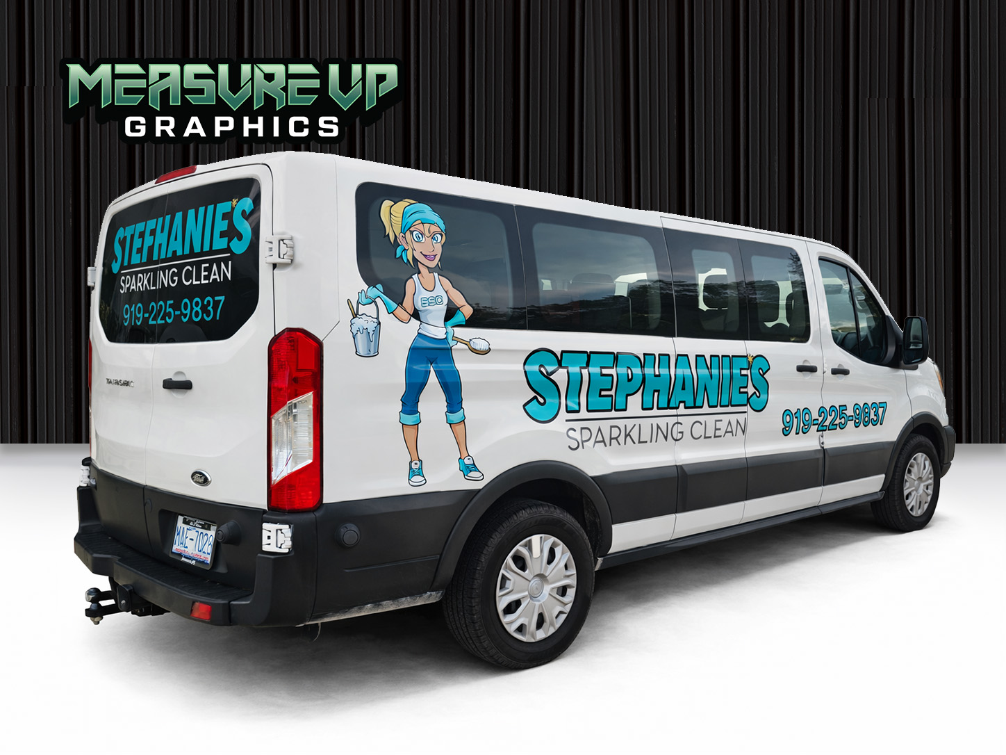 Stefanie's Sparkling Clean van wrap by Measure Up Graphics